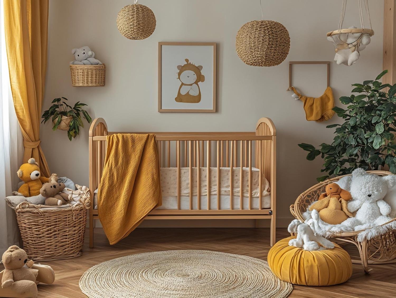Quarto de beb&ecirc; com toques de tom mostarda